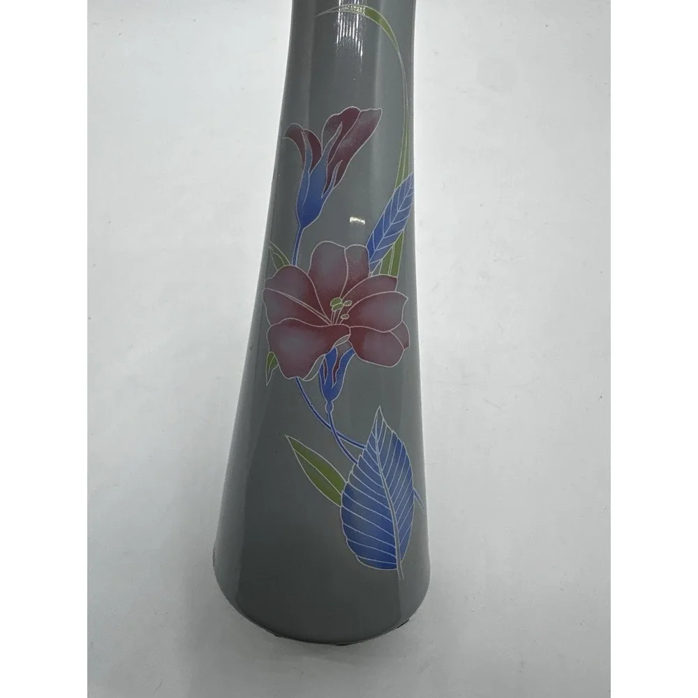 Gray‎ Porcelain Bud Vase Gold Rim Floral Lily Vintage Decorative